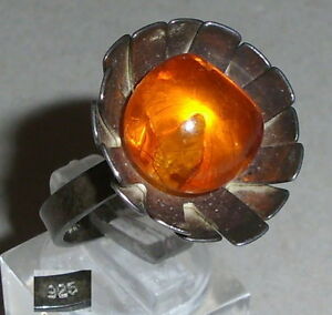 【貨物輸送無料】宝飾品・付属品 シルバーリングアンバーアンバーoanello 925er argento con ambra  ambra, tgl 55 17,5 粍 o, 地方検事2851