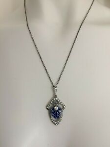 【貨物輸送無料】宝飾品・付属品 ヴィンテージスターリングシルバークリスタルネックレスエナメルペンダントvintage インチ sterling silver crystal amp; collana con pendente dello smalto