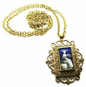 【貨物輸送無料】宝飾品・付属品 アンティークイエローネックレスメタルペンダントエナメルパネルantico giallo collana e ciondolo インチ metallo con pannello smaltato インチ centro
