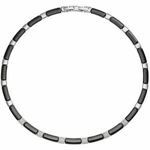 【送料無料】ジュエリー・アクセサリー ステンレスジルコーニチェーンコリアーブラックセラミックネックレスcollier collana di in ceramica nero con acciaio inox e zirconi 47 cm catena