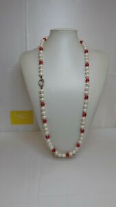【送料無料】ジュエリー・アクセサリー ロングネックレスサンゴスチールcollana lunga,donna,perle,corallo bamboo,argento,acciaio