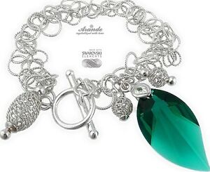 【送料無料】ジュエリー・アクセサリー スワロフスキークリスタルエメラルドリーフスターリングシルバーブレスレットnuovo cristalli swarovski * emerald foglia * bracciale argento sterling certificato