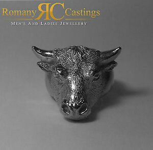 【送料無料】ジュエリー・アクセサリー ソリッドスターリングスタンプブルズヘッドリンググラム925 solido sterling timbrato 925 argento lucidate bulls head ring 33 grammi