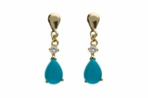 【送料無料】ジュエリー・アクセサリー リアルターコイズゴールドキュービックジルコンドロップイヤリング9ct oro vero turchese amp; zircone cubico orecchini a goccia