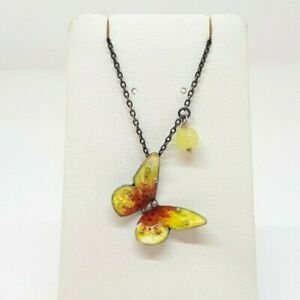 【送料無料】ジュエリー・アクセサリー イマゴガラスイエローバタフライシルバーネックレスimmago collana argento farfalla gialla smaltata a mano