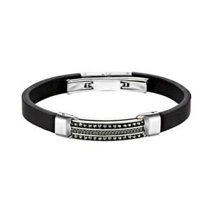 人気商品 ジュエリー アクセサリー スワロフスキーメンズブレスレットブラックスキンbracciale Swarovski Uomo Pelle Nero 保障できる Www S Ifm Com