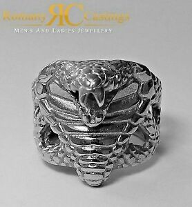 【送料無料】ジュエリー・アクセサリー シルバースターリングスネークコブラヘッドプラチナリングスタンプ925 argento sterling serpente cobra testa anello platino immersi completamente timbrato 205