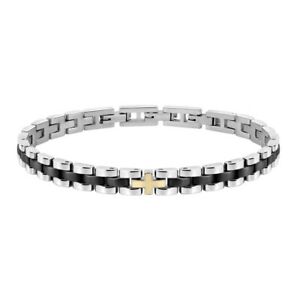 【送料無料】ジュエリー・アクセサリー モレラトゴールドブレスレットブラックスティールゴールドマンクロスbracciale morellato gold satm04 bracelet acciaio nero oro 18 kt uomo 22 cm croce