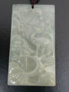 【送料無料】ジュエリー・アクセサリー グリーングレードジェイダイトジェイドペンダントクレーンcertified ghiacciati verde naturale grado a jadeite giada ciondolo ~ crane intaglio