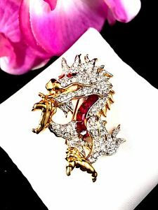【送料無料】ジュエリー・アクセサリー スワロフスキールビーパベルクリスタルストラスドラゴンnwt swarovski 18k gp rubino pave cristallo strass cinese firebreathing dragone