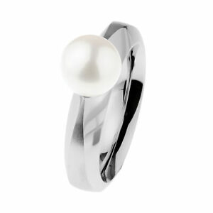 【送料無料】ジュエリー・アクセサリー パールホワイトデザインリングステンレスdesign serio anello r503 acciaio inox con perla 8 mm bianco