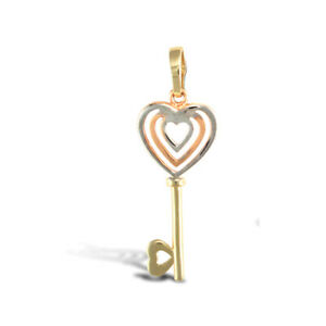 【送料無料】ジュエリー・アクセサリー ゴールドキーハートチャームペンダント9ct 3colour gold key to my heart charm pendant