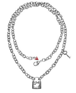【送料無料】ジュエリー・アクセサリー ネックレスコリアーシルバーロックキーguess collanacollier ubn81067 con serratura e chiave argentati