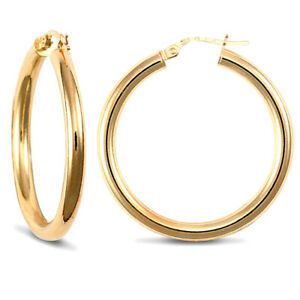 【送料無料】ジュエリー・アクセサリー ゴールドイエローフープイヤリングdonna 9ct giallo oro lucido 3mm orecchini a cerchio 30mm 27,287円