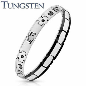 【送料無料】ジュエリー・アクセサリー ブラックシルバーブレスレットタングステンウォルフラムaf bracciale argento nero tungsteno wolfram rettangolo lunghezza in mm 210