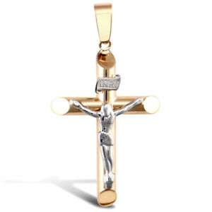 【送料無料】ジュエリー・アクセサリー ゴールドイエローホワイトインリ9ct oro giallo e bianco inri crocifisso croce pendente a