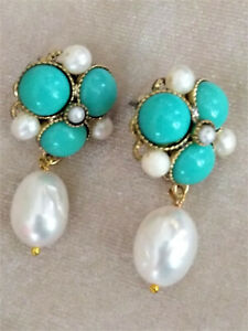 【送料無料】ジュエリー・アクセサリー ターコイズイヤリングヴィンテージorecchini turchesi e perle coltivate vintage