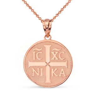 【送料無料】ジュエリー・アクセサリー ゴールドローズクリストグラムイエスキリストペンダントネックレス14k oro rosa cristogramma gesu cristo conquers collana con ciondolo