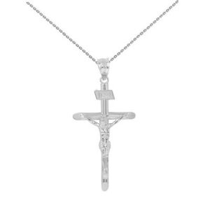 【送料無料】ジュエリー・アクセサリー ソリッドホワイトゴールドインリクロスペンダントネックレス10k oro bianco massiccio inri croce ciondolo collana 41cm