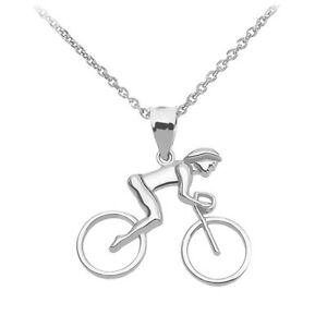 【送料無料】ジュエリー・アクセサリー ゴールドホワイトウーマンサイクリストネックレスペンダントdelicato 14k oro bianco donna ciclista collana con ciondolo