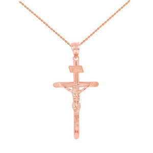 【送料無料】ジュエリー・アクセサリー ソリッドローズゴールドインリクロスペンダントネックレス10k solido rosa oro inri croce ciondolo collana 41cm