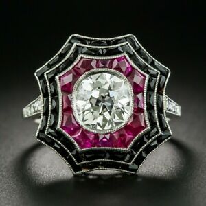【送料無料】ジュエリー・アクセサリー ヴィンテージアールデコルビークモウェブシルバー253 tcw vintage art deco ragnatela rubino onice fidanzamento ring in 925 silver
