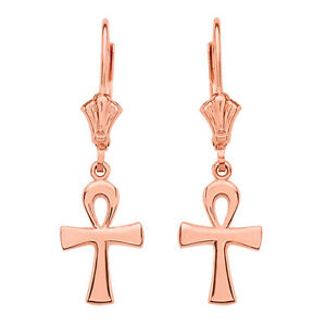 【送料無料】ジュエリー・アクセサリー ゴールドローズアンクエジプトペンダントクロスペンダントリアレバー14k oro rosa antico ankh egiziano croce pendentependente leve posteriori