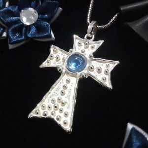 【送料無料】ジュエリー・アクセサリー ペンダントciondolo da donna croce in argento 925 con tormalina celeste fatto a mano c117