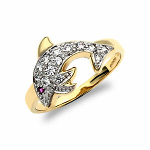 【送料無料】ジュエリー・アクセサリー パヴェリングドルフィン9ct oro rosso e bianco cz pave ring delfino