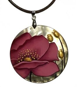 【送料無料】ジュエリー・アクセサリー ロシアペンダントピンクポピーネックレスmadreperla russo dipinto a mano ciondolo collana rosa papavero 093019｜hokushin