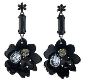 【送料無料】ジュエリー・アクセサリー オスカーデラレンタブラックグレーロングマッシブイヤリングnuovo oscar de la renta bold resina fiore nero grigio lungo massiccio orecchini