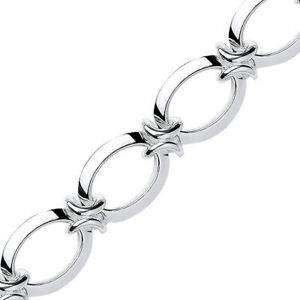 【送料無料】ジュエリー・アクセサリー シルバーフラットオーバルチェーンブレスレットインチargento bracciale catena ovale piatto 15mm 85 pollici