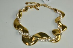【送料無料】ジュエリー・アクセサリー オスカーデラレンタカーブドメタルゴールドパールネックレスnuovo oscar de la renta curvo metallo amp; collana di perle oro
