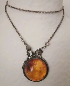【送料無料】ジュエリー・アクセサリー コリアーソティアーアンセンアンブレアンアルジェントマスティフcollier sautoir ancien ambre en argent massif