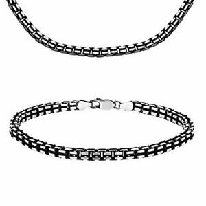 【送料無料】ジュエリー・アクセサリー シルバースターリングチェーンボックスセットブレスレットargento sterling ossidato scanalate set di box catena e braccialetto di