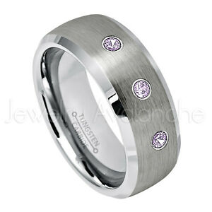 【送料無料】ジュエリー・アクセサリー アメジストストーンリングフェブイオタングステン021ctw ametista 3stone anello, febraio del mese , tungsteno fede nuziale 007