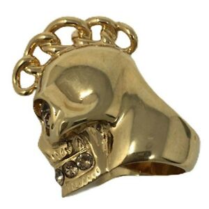 【送料無料】ジュエリー・アクセサリー アレクサンダーマックィーンゴールドトーンスカルパンクチェーンリングサイズalexander mcqueen gold tone teschio punk chain ringtaglia 11