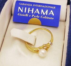 【送料無料】ジュエリー・アクセサリー ヴィンテージリングニハマゴールドパールグリッターanello vintage nihama gold oro 18kt perla e brillantino oma19