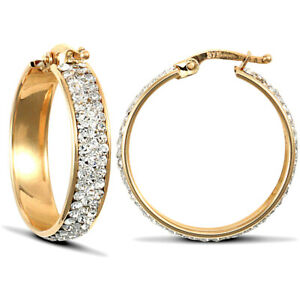 【送料無料】ジュエリー・アクセサリー ジュエルコロンドンゴールドクリスタルロウエターニティフープイヤリングjewelco london 9ct gold crystal 3 riga eternity orecchini cerchi 5mm 23mm