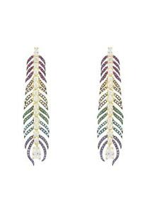 【送料無料】ジュエリー・アクセサリー カラフルゴールドドロップcadente allungato multicolore colorato arcobaleno piuma di pavone cz oro goccia
