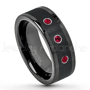 【送料無料】ジュエリー・アクセサリー ルビーリングラッキーチャームタングステンカッティングチューブ021ctw rubino 3stone anello,luglio portafortuna 9mm tubo taglio tungsteno