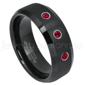 【送料無料】ジュエリー・アクセサリー セミドームブラックタングステンリングルビーストーンsemidome nero tungsteno anello, 021ctw rubino 3stone luglio del mese 697