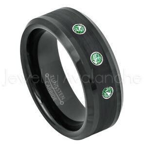 【送料無料】ジュエリー・アクセサリー タングステンリングエメラルドストーンメイラッキーチャームsmussato nero tungsteno anello 021ctw smeraldo 3stone maggio portafortuna 6