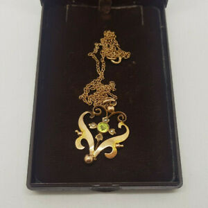 【送料無料】ジュエリー・アクセサリー アンティークゴールドグリーンストンドチェーンペンダントantico 15ct gold amp; green stond un pendente con catena 46,188円