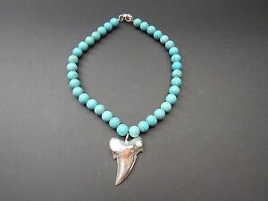 【送料無料】ジュエリー・アクセサリー コットンシルバースターリングターコイズシャークネックレスnuova cotone amp; gemme argento sterling turchese collana con dente di squalo
