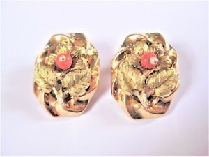 【貨物輸送無料】宝飾品・付属品 アンティークゴールドクリップイヤリングコーラルantico orecchini a clip oro 585 con corallo, 6,19 g