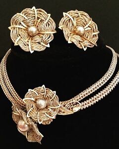 【送料無料】ジュエリー・アクセサリー ミリアムハスケルサインネックレスネックレスイヤリングデミパーレアールヌーボーフローラルmiriam haskell firmato set collana orecchini demi parure art nouveau floreale