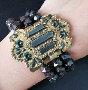 【貨物輸送無料】宝飾品・付属物 ブレスレットアンシアングルナットフェルモアアンポンポエンbracelet ancien grenats 19e et fermoir en pomponne