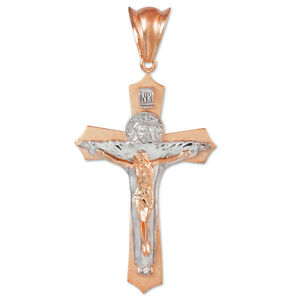 【送料無料】ジュエリー・アクセサリー ツートンローズゴールドホーリートリニティペンダントbicolore oro rosa santo trinita 76cm xl crocifisso ciondolo