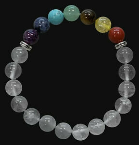 【送料無料】ジュエリー・アクセサリー ロッククリスタルブレスレットチャクラパールbraccialetto cristallo di rocca 7 chakra a perle 8mm